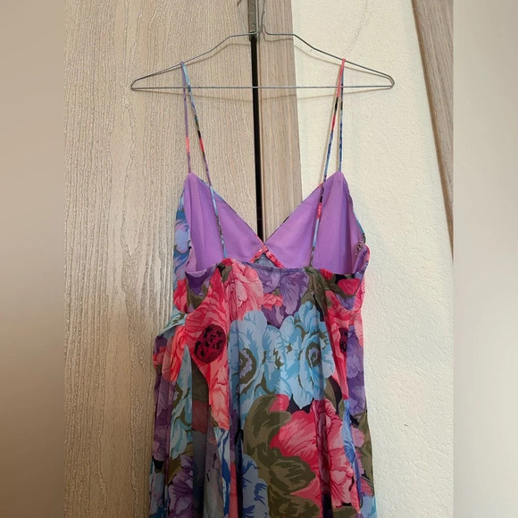 NWT Lovers & Friends WILSHIRE MAXI TANK Multicolor Kim Floral Sz XS Chiffon Slit - Picture 6 of 12